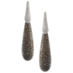 18 Karat White Gold Brown Diamond Pave Bullet Drop Earrings
