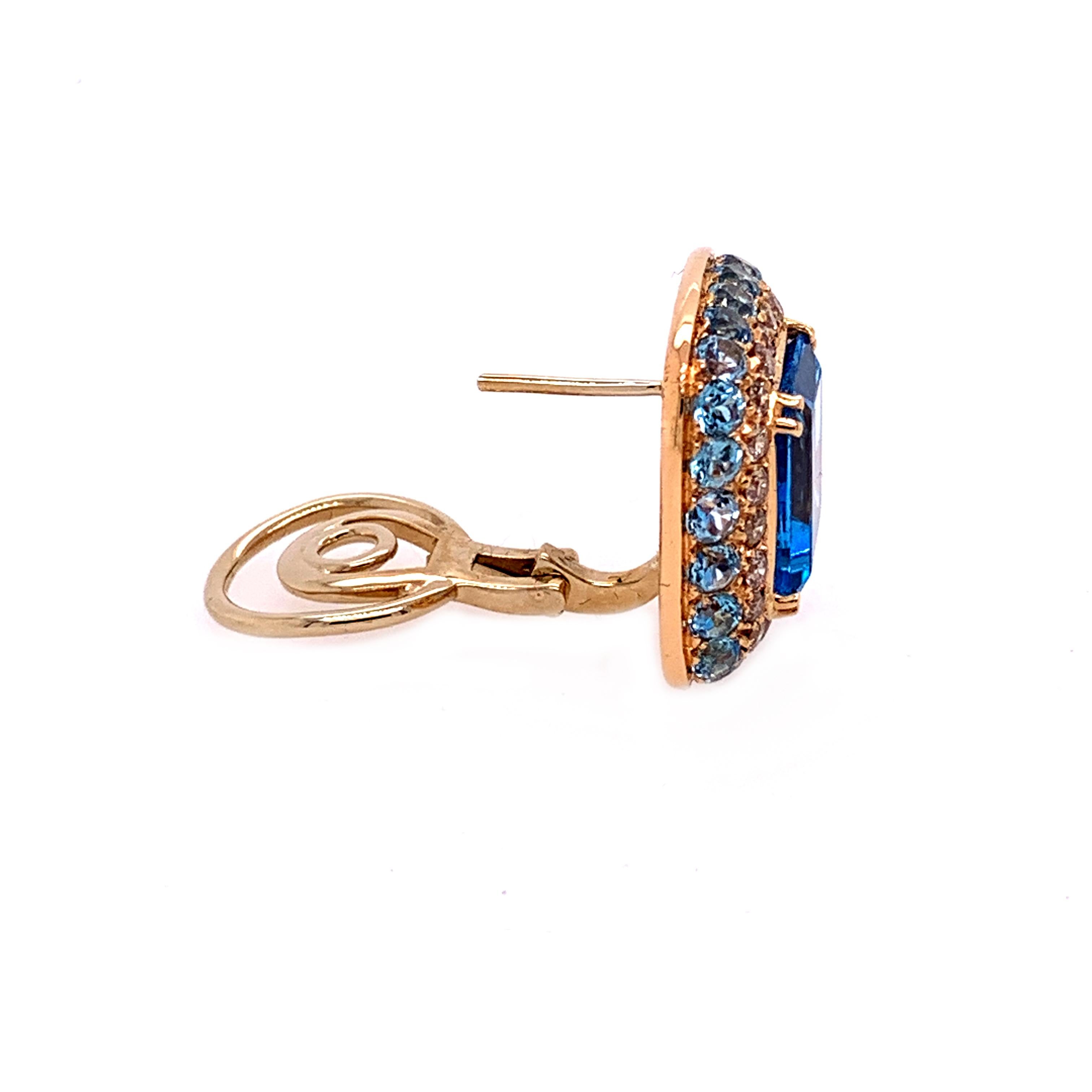 Contemporary 18 Karat Rose Gold Brown Diamonds and Blue Topaz Earrings