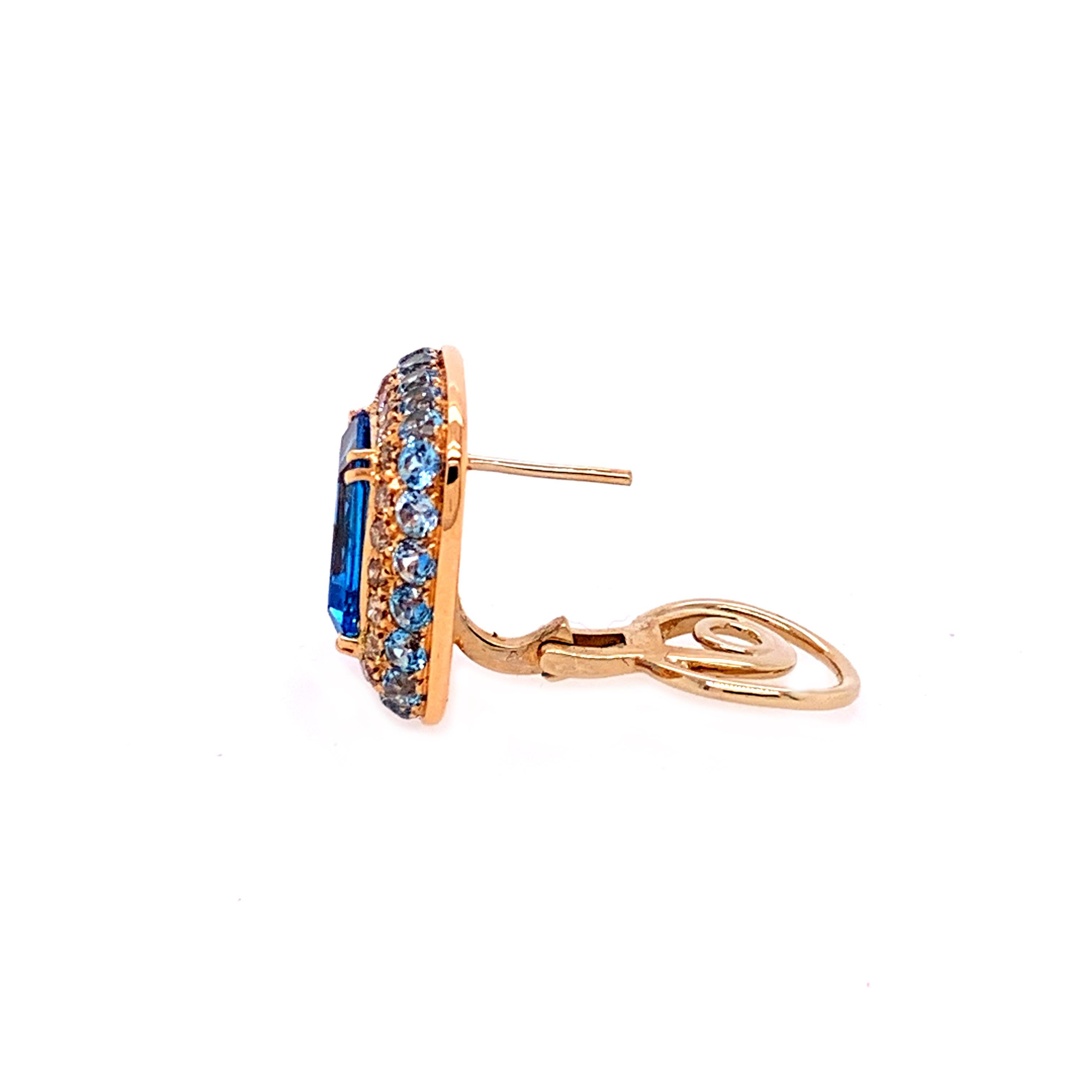 Women's 18 Karat Rose Gold Brown Diamonds and Blue Topaz Earrings