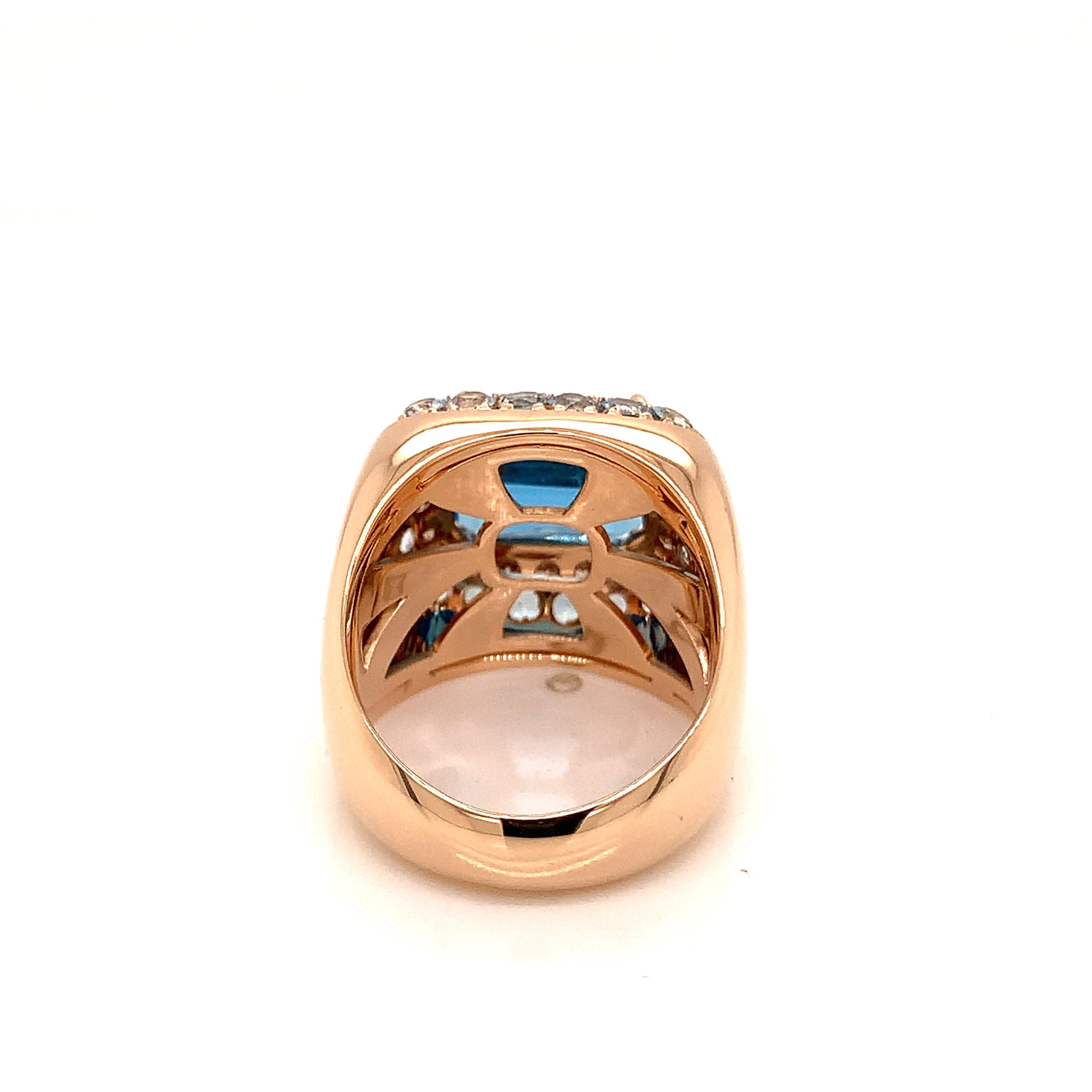 18 Karat White Gold Brown Diamonds and Blue Topaz Ring For Sale 4
