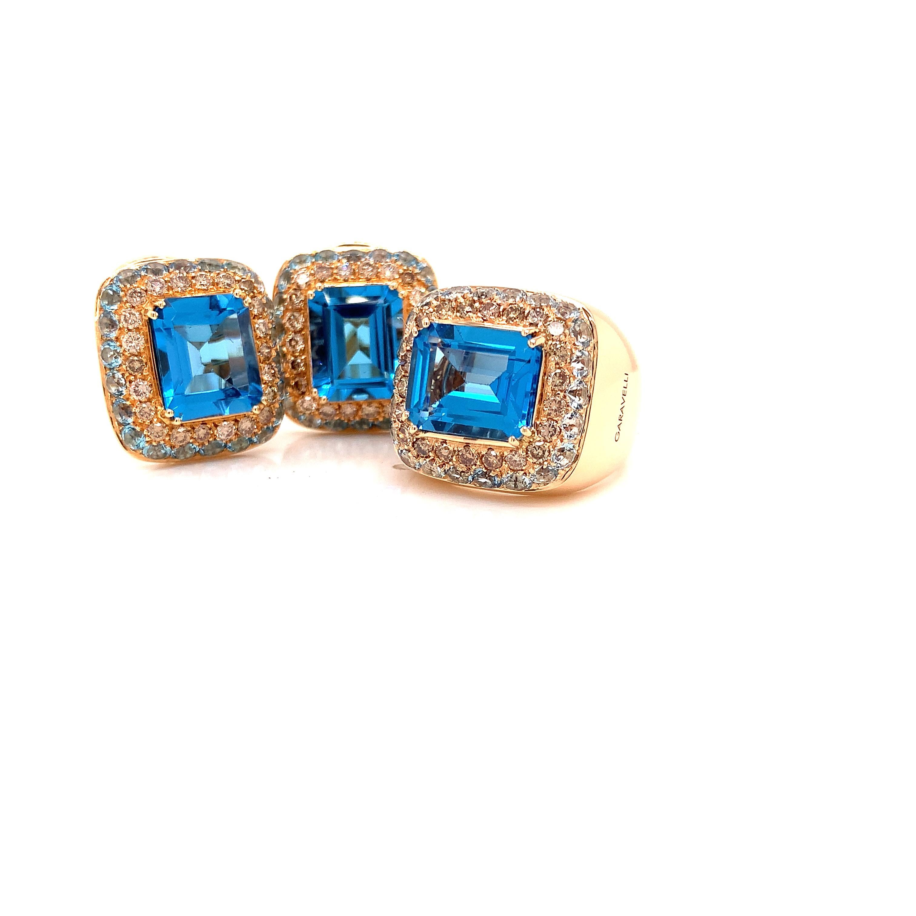 18 Karat White Gold Brown Diamonds and Blue Topaz Ring For Sale 11