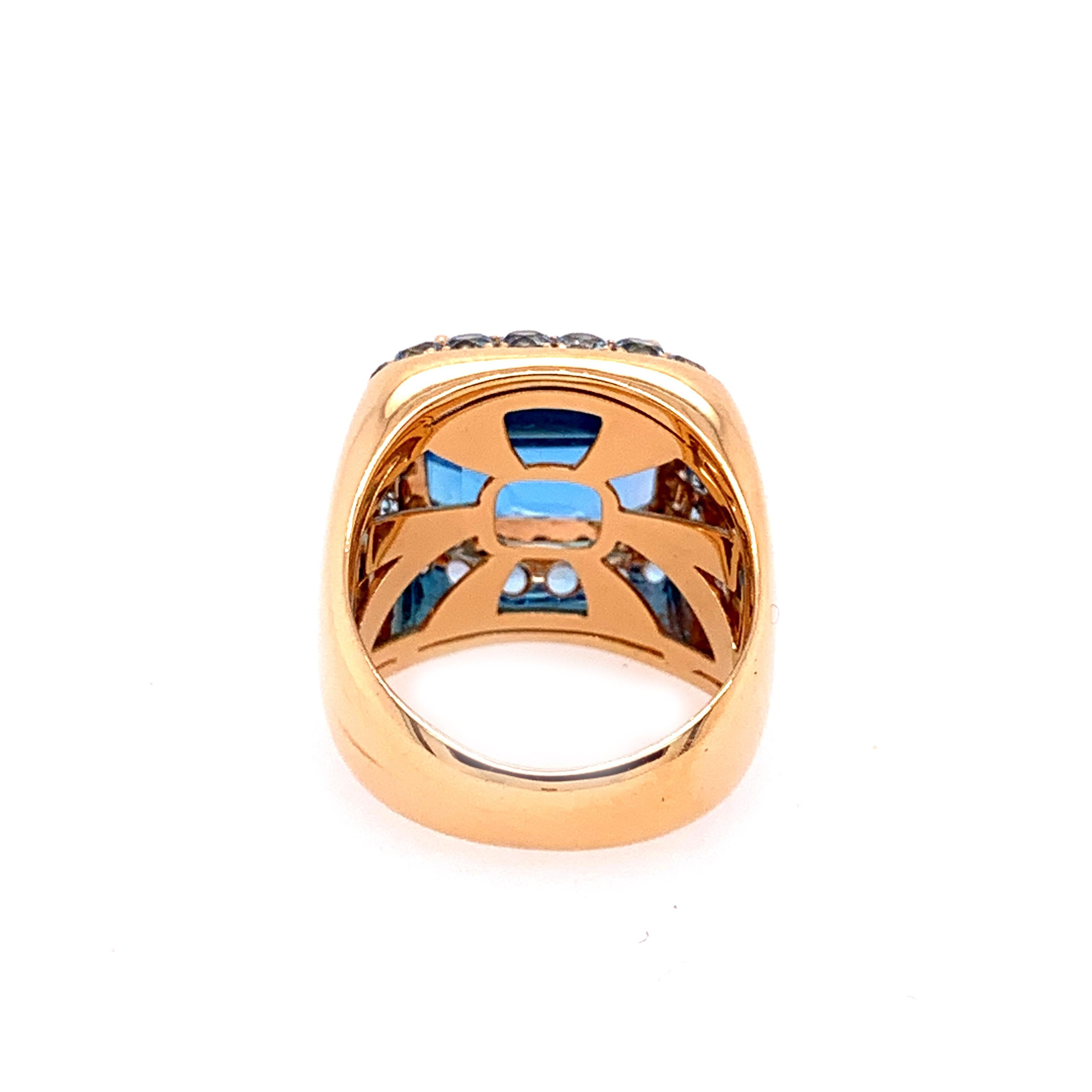 Women's 18 Karat White Gold Brown Diamonds and Blue Topaz Ring For Sale