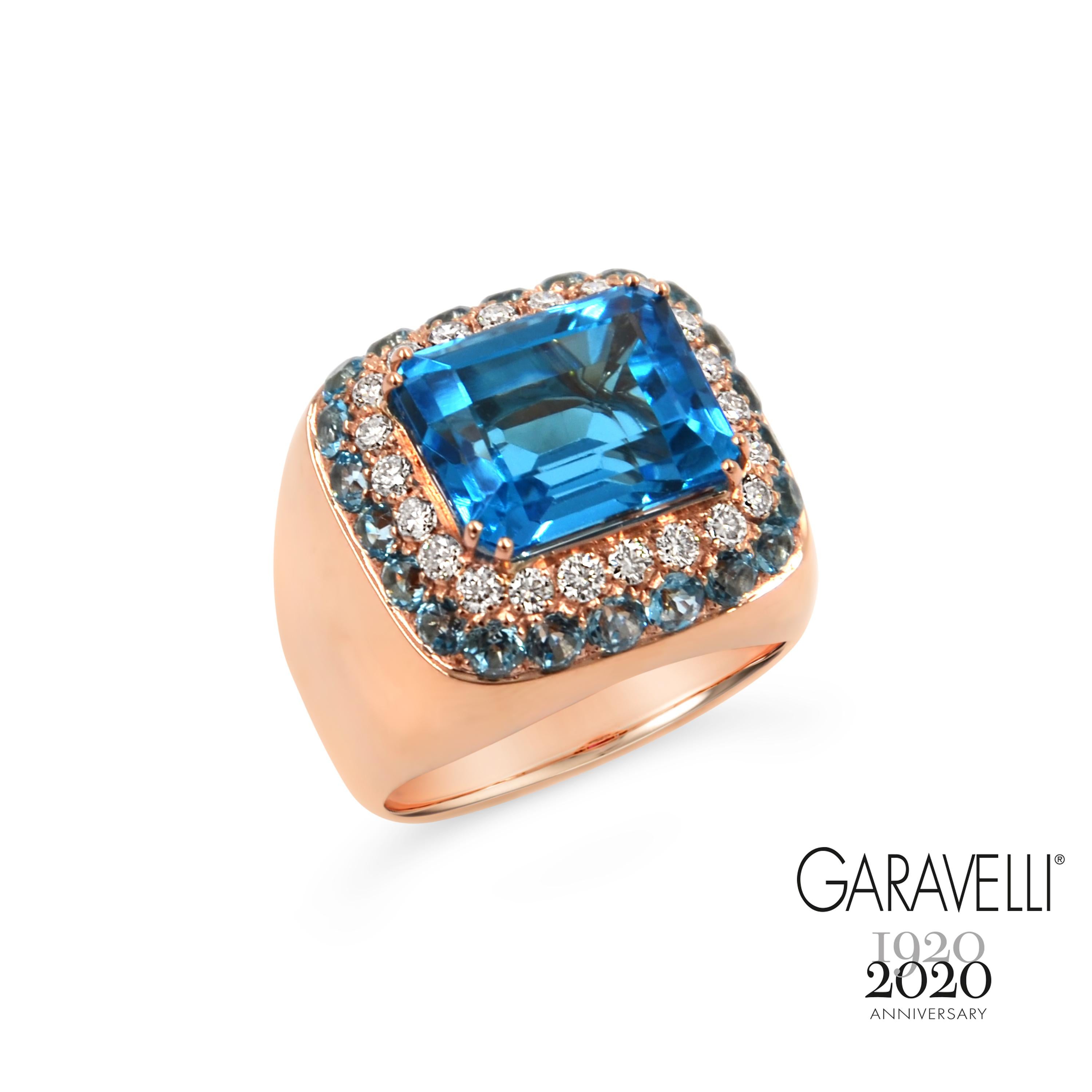 18 Karat White Gold Brown Diamonds and Blue Topaz Ring For Sale 2