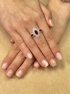 18 Karat White Gold Burma Red Ruby & Diamond Cocktail Ring, Gem Crystal, N.O.S.