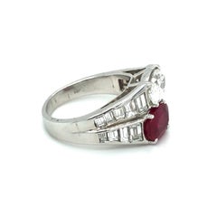 18 Karat White Gold Burma Ruby Diamond Toi et Moi Ring