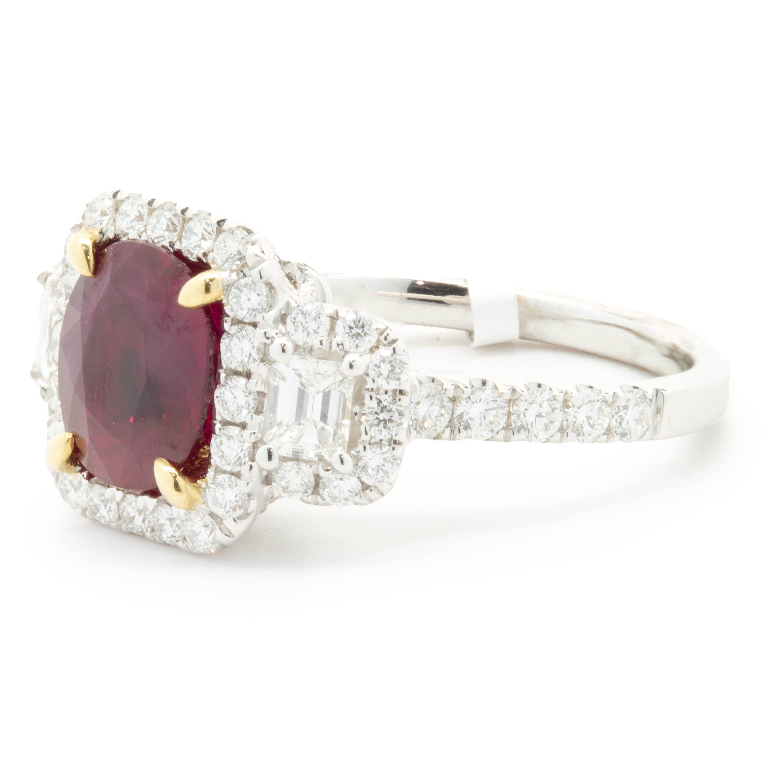 18 Karat White Gold Burmese Ruby and Pave Diamond Ring In Excellent Condition For Sale In Scottsdale, AZ