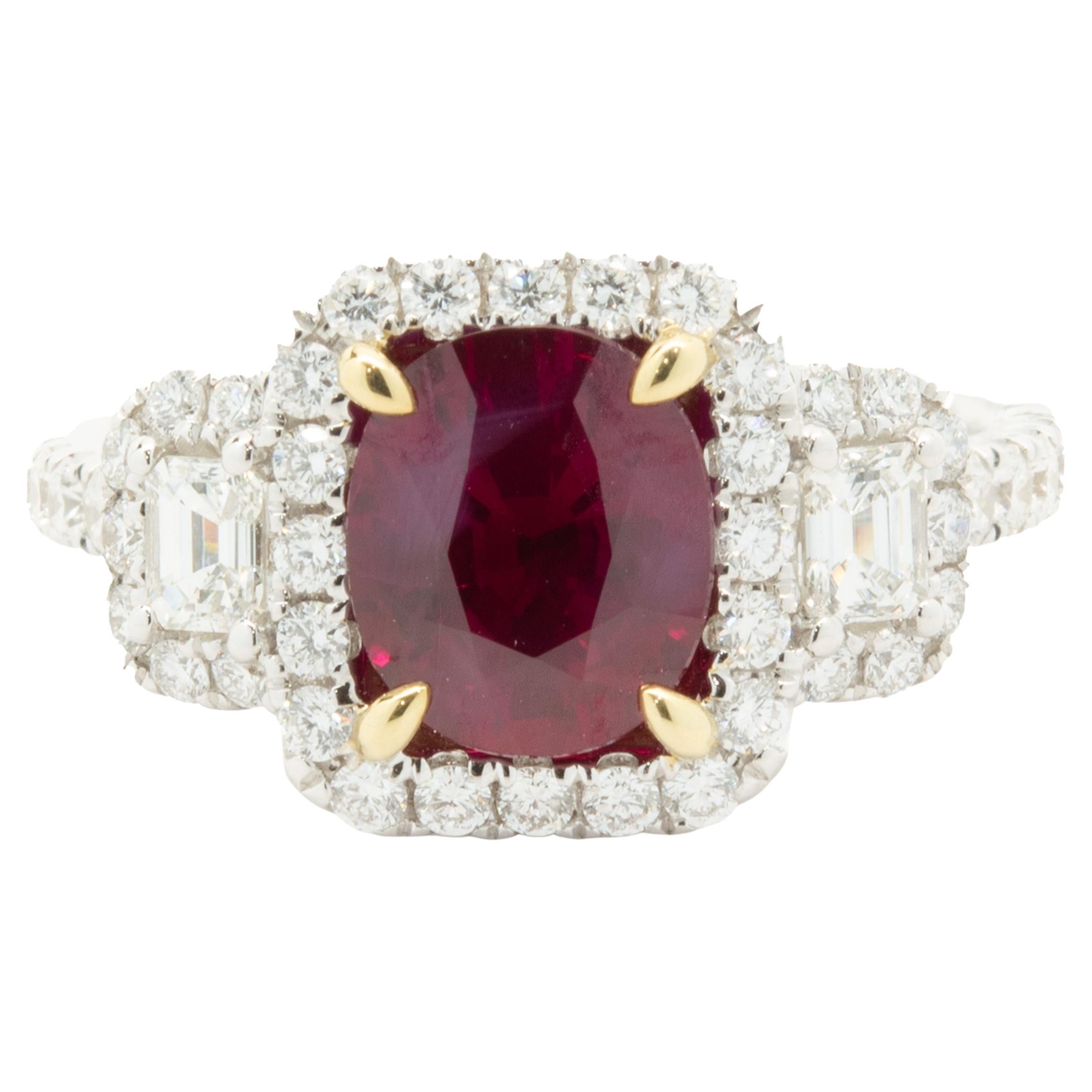 18 Karat White Gold Burmese Ruby and Pave Diamond Ring For Sale