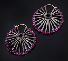 18 Karat White Gold Burmese Ruby Palm Leaf Earrings