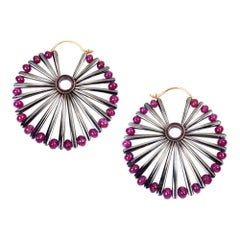 18 Karat White Gold Burmese Ruby Palm Leaf Earrings