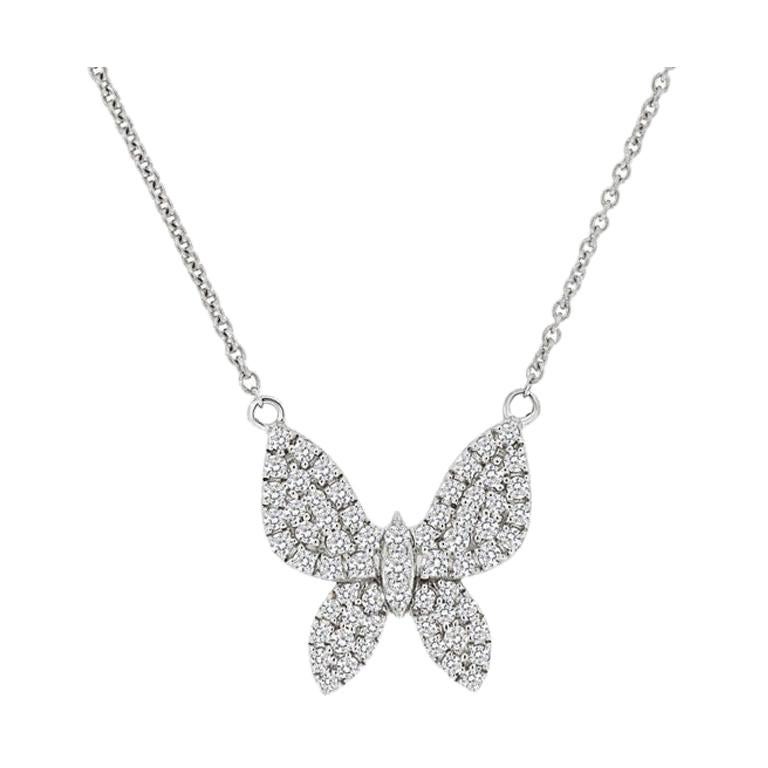 18 Karat White Gold Butterfly Large Diamond Necklace '1/2 Carat' For Sale