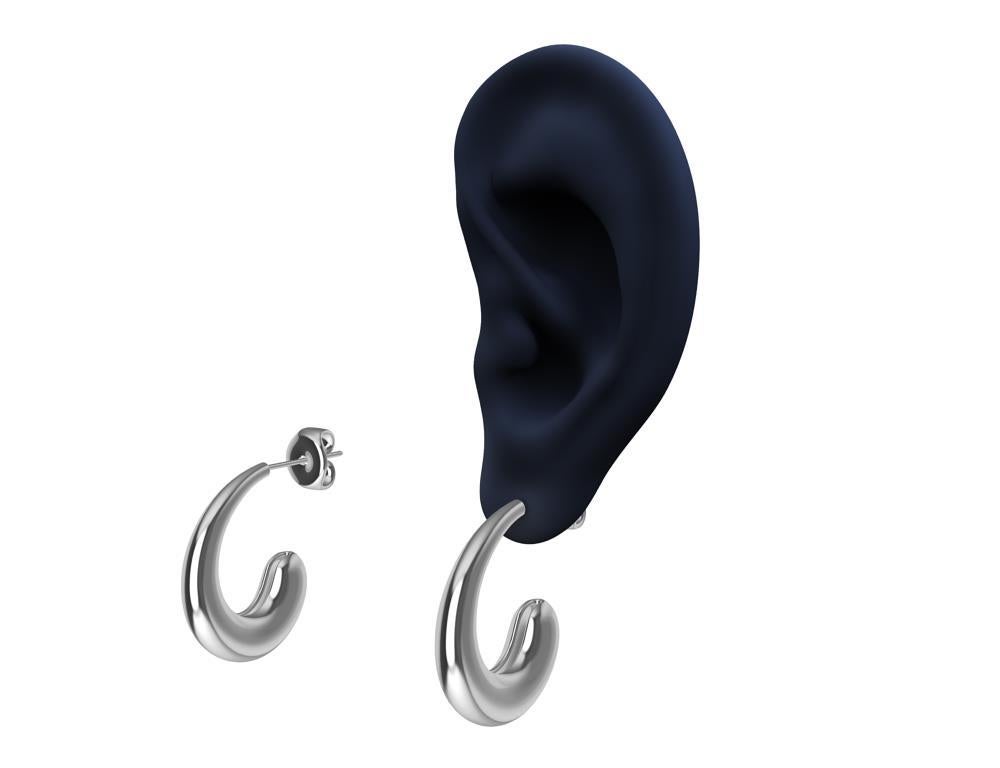 18 Karat White Gold C-Hoop Teardrop Earrings For Sale 2