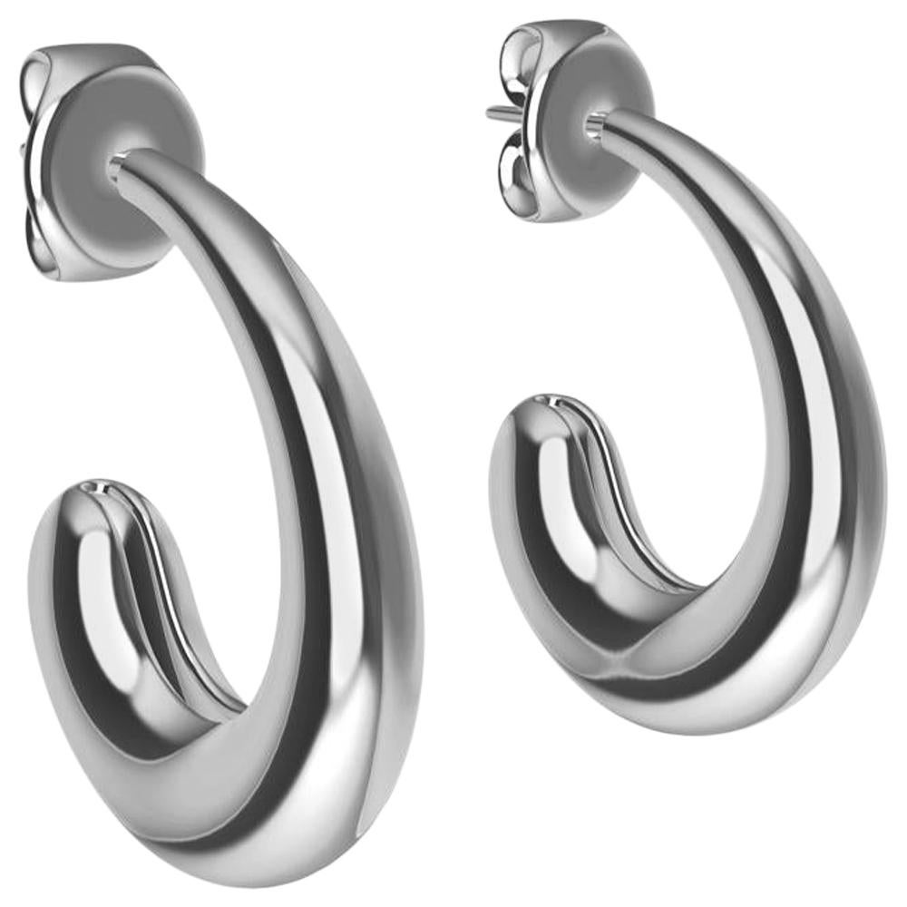 18 Karat White Gold C-Hoop Teardrop Earrings