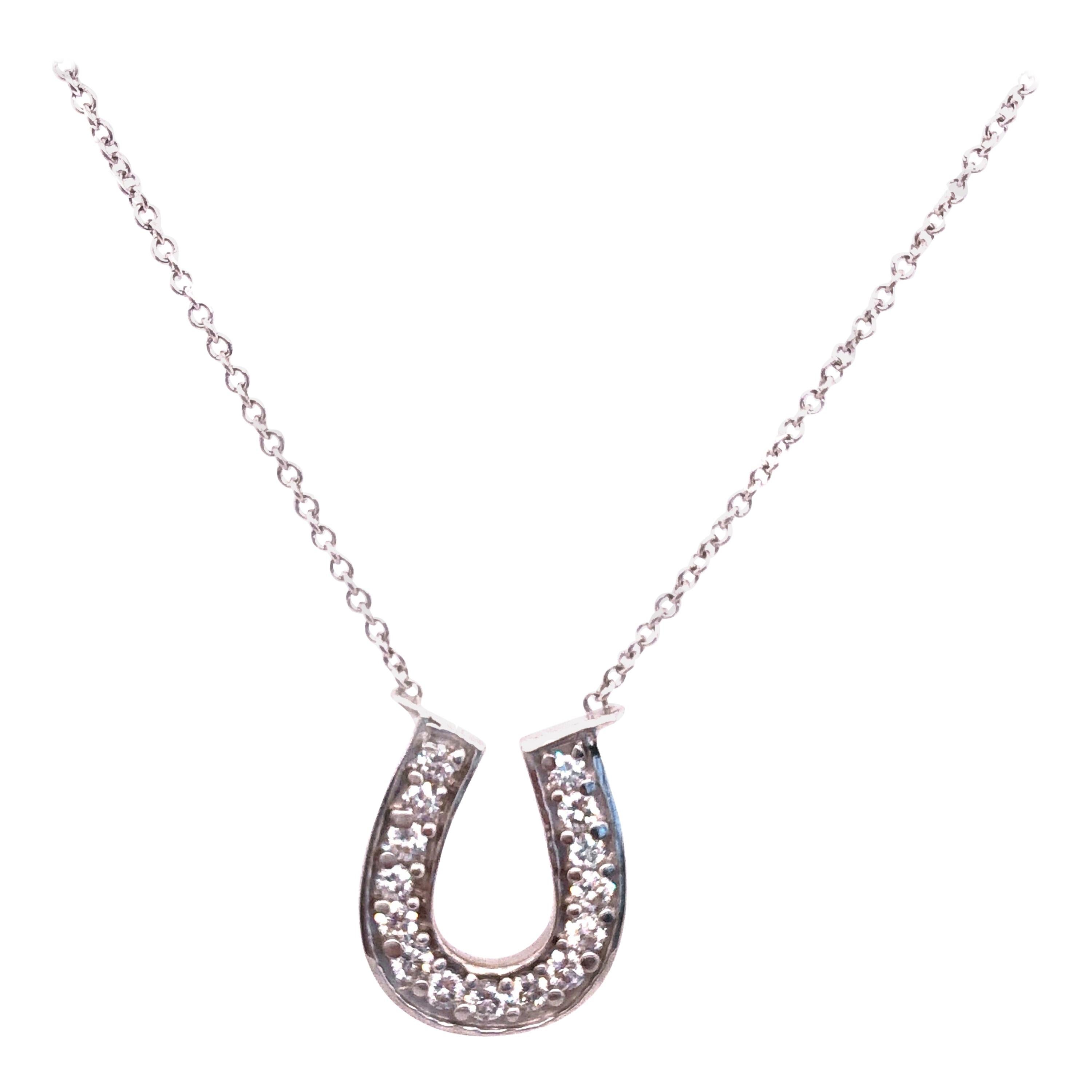 18 Karat White Gold Cable Link Necklace with Horse Shoe Pendant 0.50 TDW