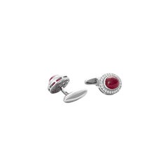 18 Karat White Gold Cabochon Ruby and Diamond Cufflinks