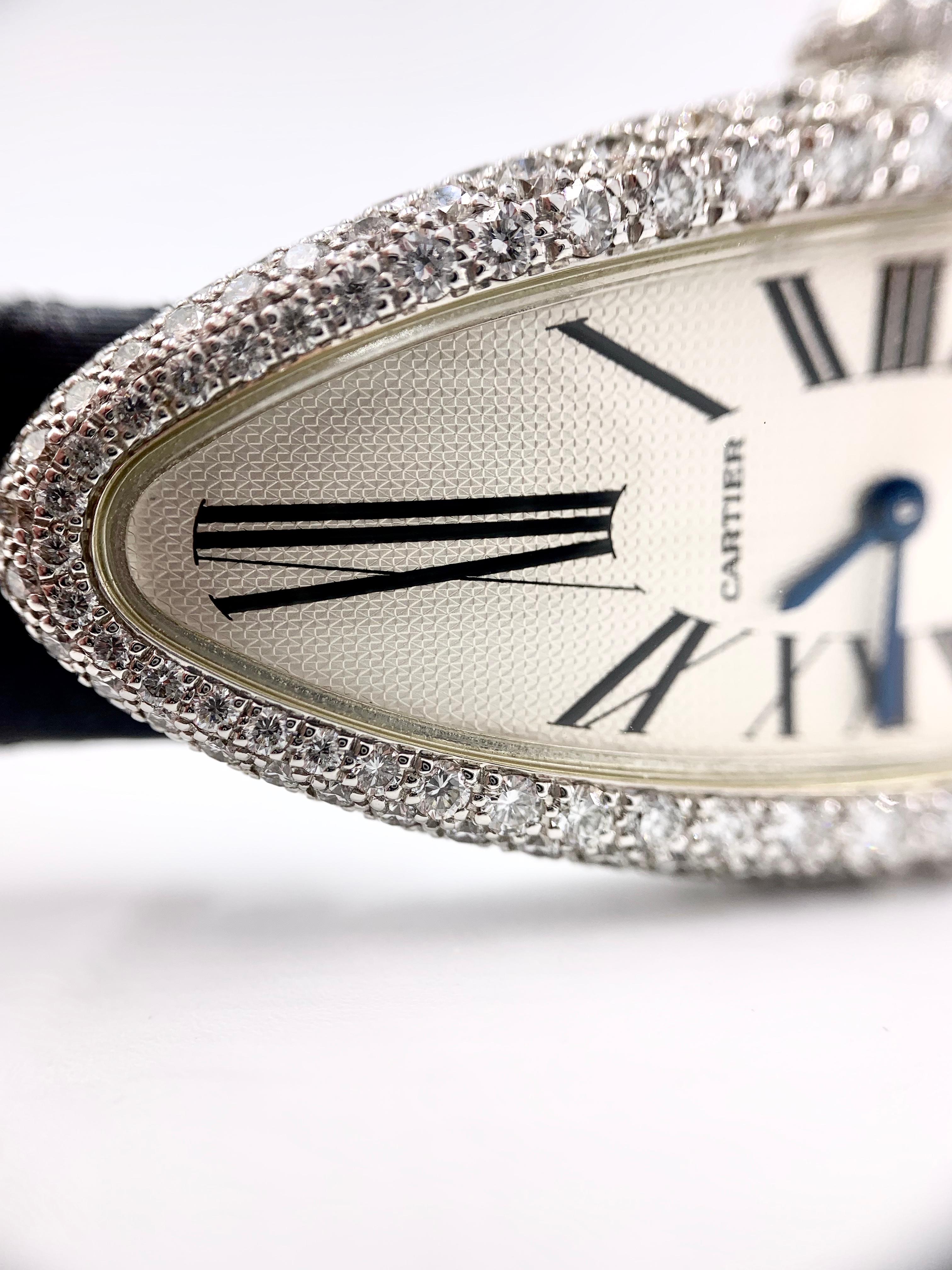 Cartier 18 Karat White Gold Baignoire Allongée Diamond Watch 3