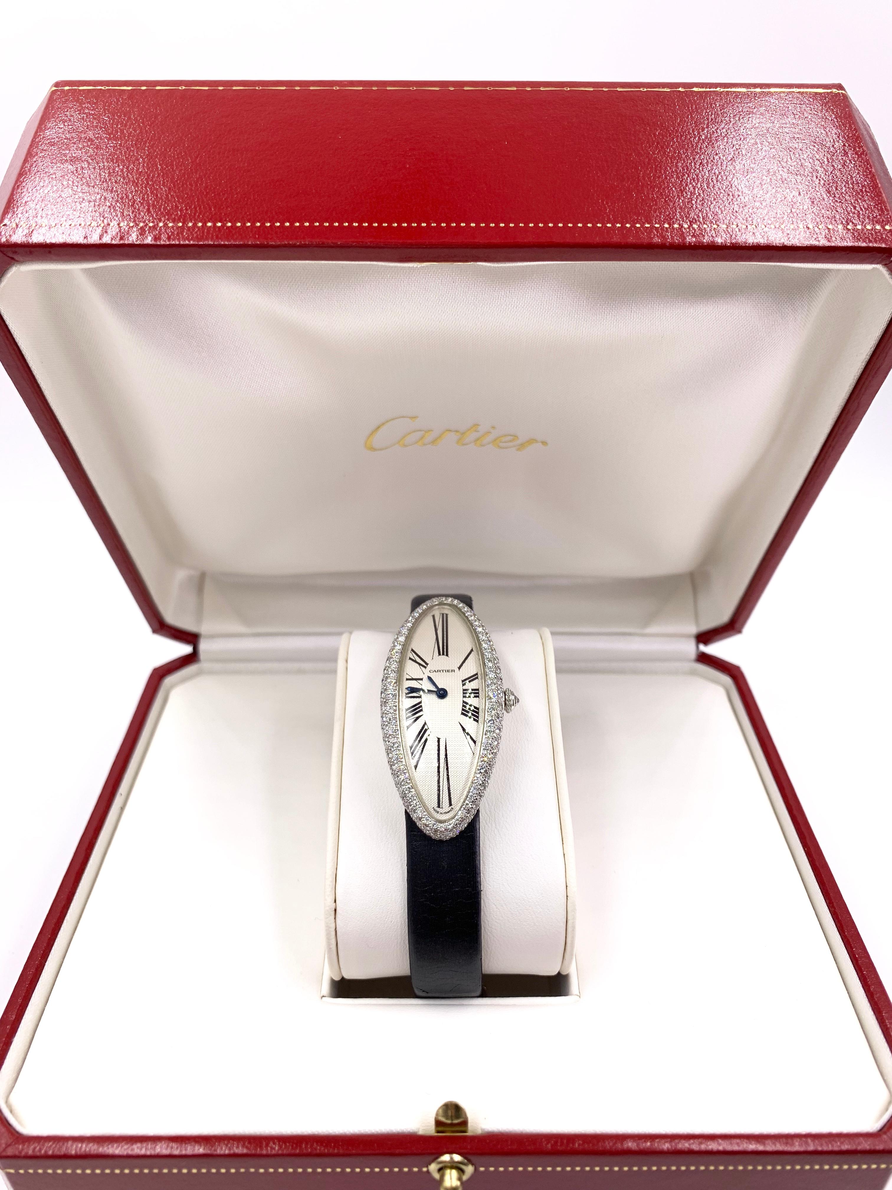 Modern Cartier 18 Karat White Gold Baignoire Allongée Diamond Watch