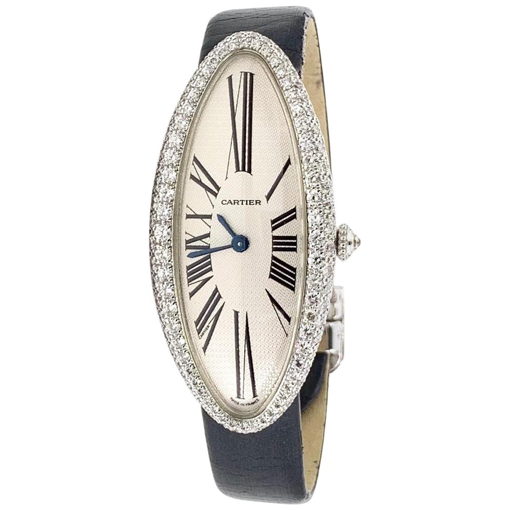 Cartier 18 Karat White Gold Baignoire Allongée Diamond Watch