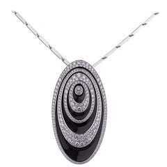 18 Karat White Gold Cartier Onyx 8 Carat Diamonds Brooch Pendant
