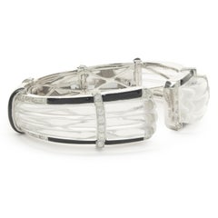 18 Karat White Gold Carved Crystal, Black Enamel, and Diamond Cuff Bracelet