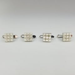 18 Karat White Gold Carved Mother of Pearl and Diamond Tuxedo Shirt Studs