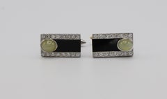 18 Karat White Gold Cats Eye Chrysoberyl Diamond and Onyx Cufflinks