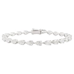18 Karat White Gold Certified 10.38 Carat SI/H Pear Cut Diamond Tennis Bracelet