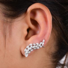 18 Karat White Gold Certified 2.91 Carat Marquise Diamond Ear Climber Earrings