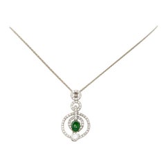 18 Karat White Gold Certified Jade and Diamond Pendant with Chain