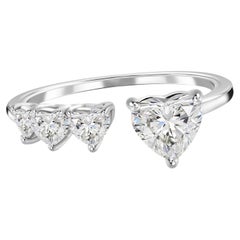 18K White Gold Certified 1.24ct Heart Cut Diamond Open Cuff Band Ring Jewelry