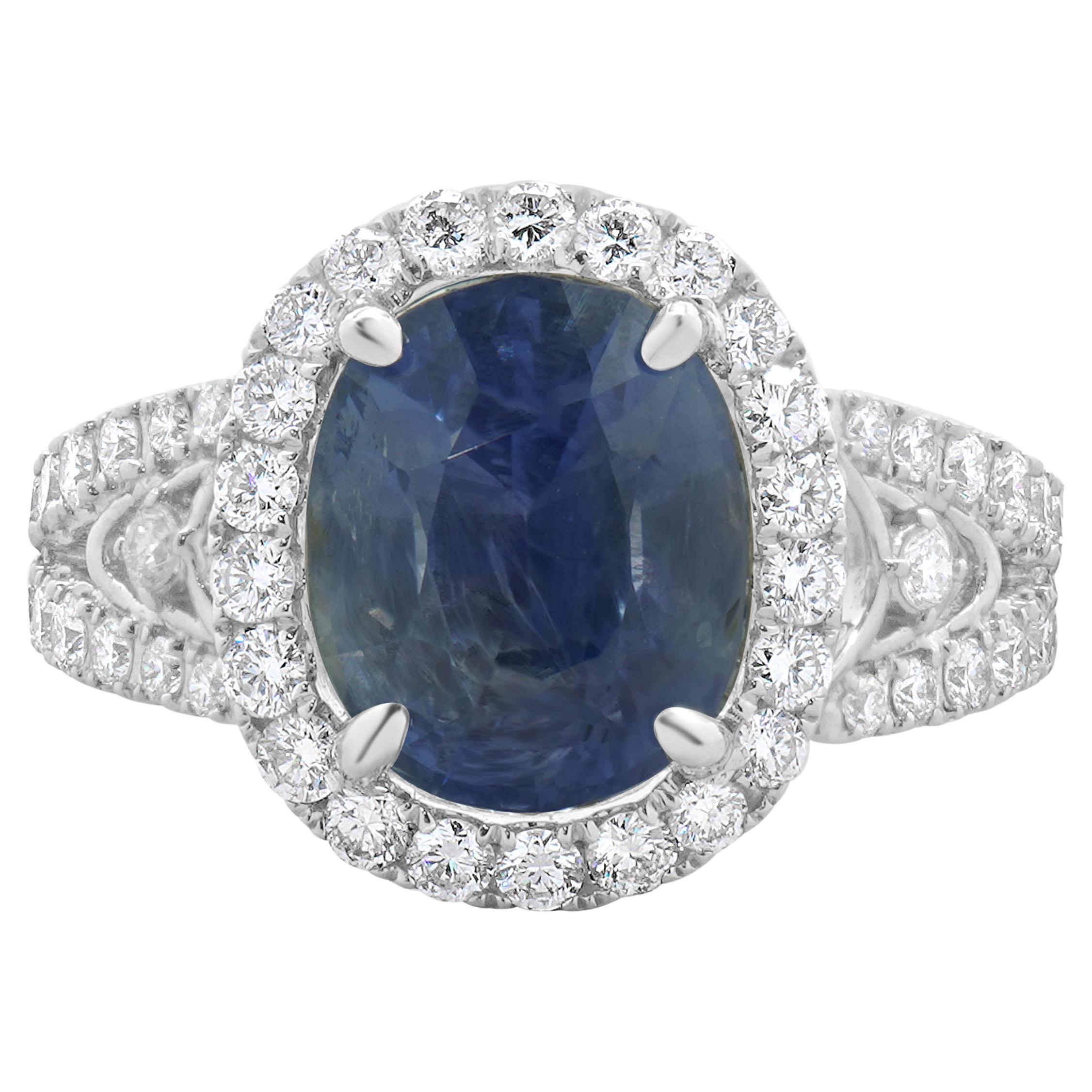 18 Karat White Gold Ceylon Sapphire and Diamond Ring