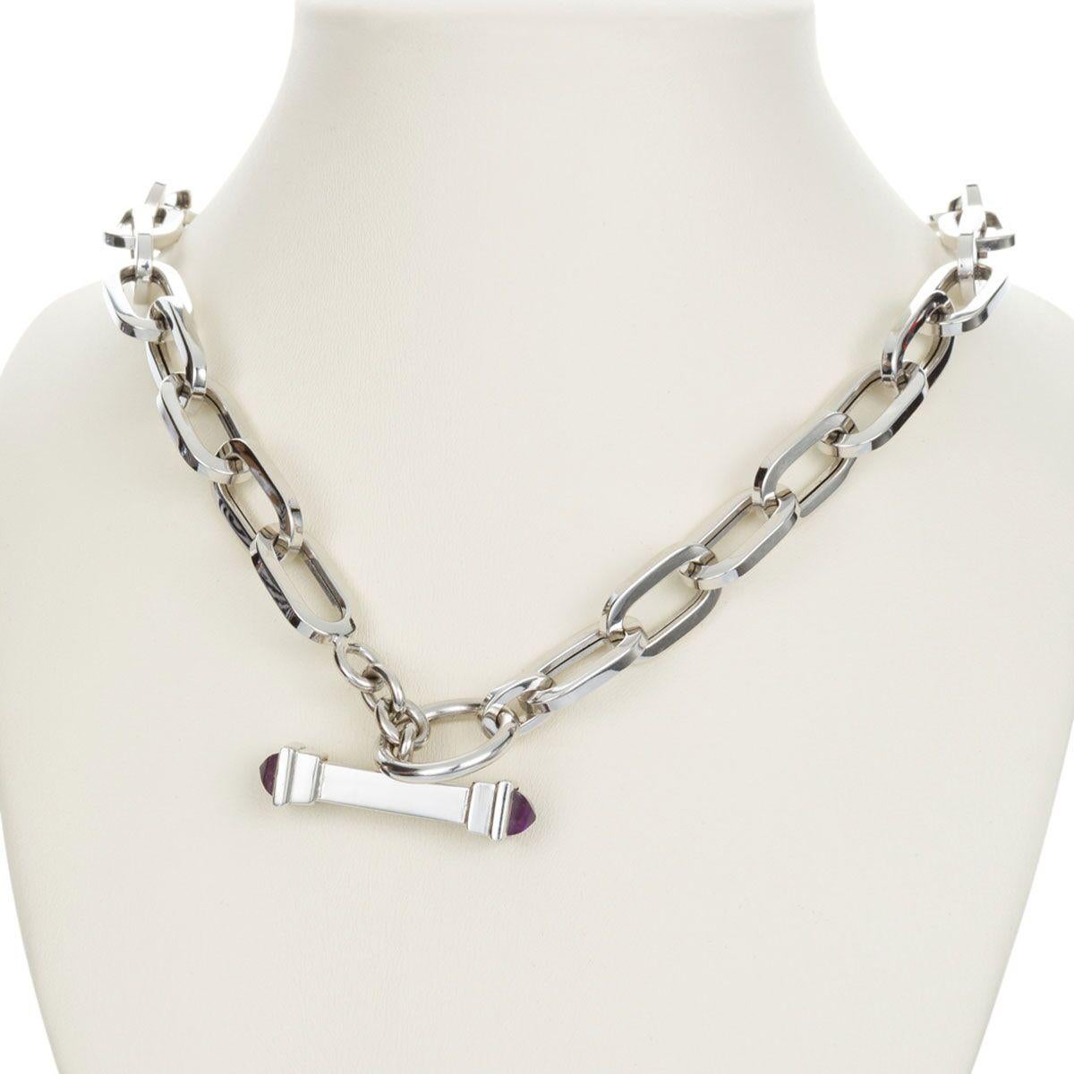 18 Karat White Gold Chain Link Necklace with Amethyst Toggle Clasp 2