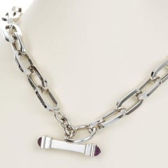 18 Karat White Gold Chain Link Necklace with Amethyst Toggle Clasp