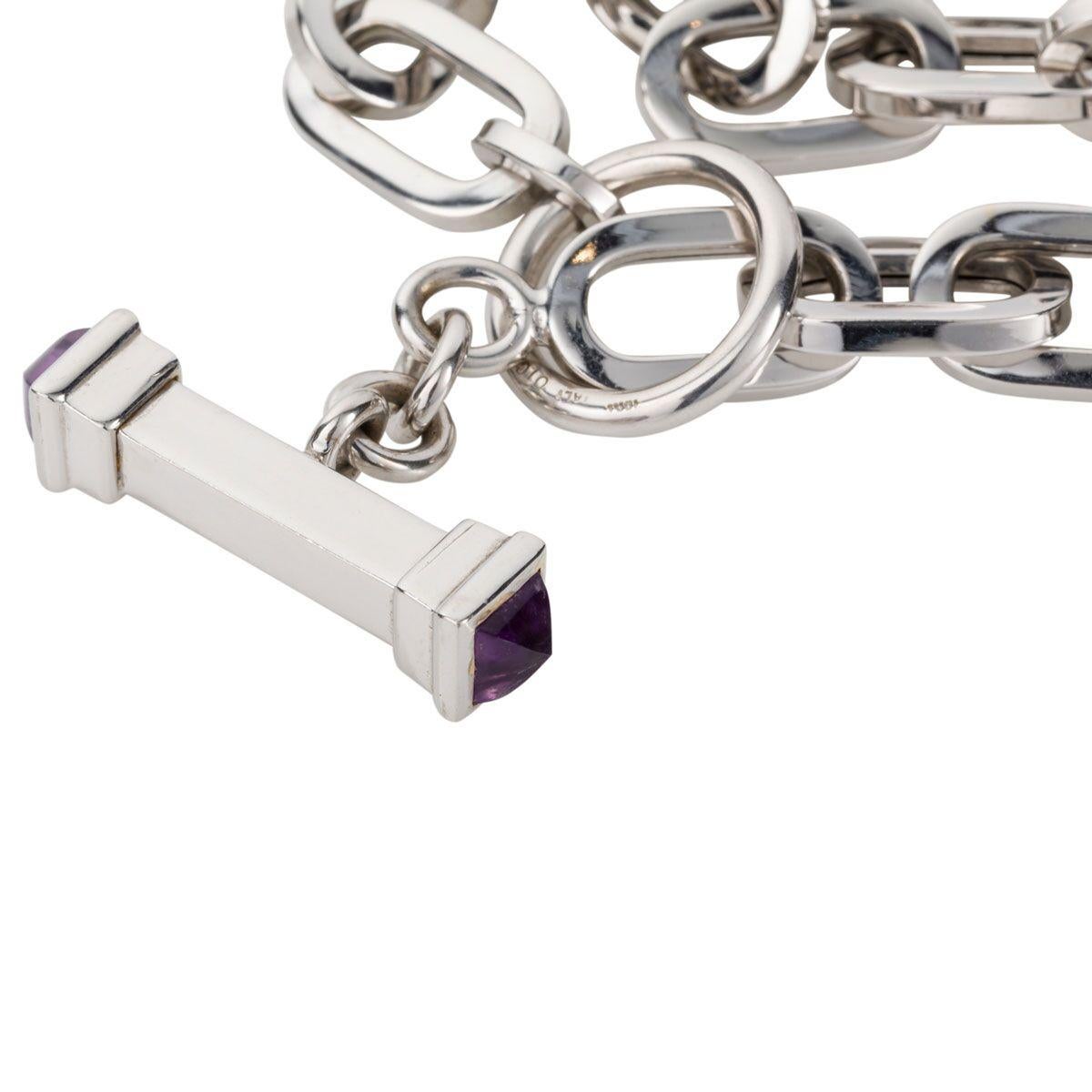 Contemporary 18 Karat White Gold Chain Link Necklace with Amethyst Toggle Clasp