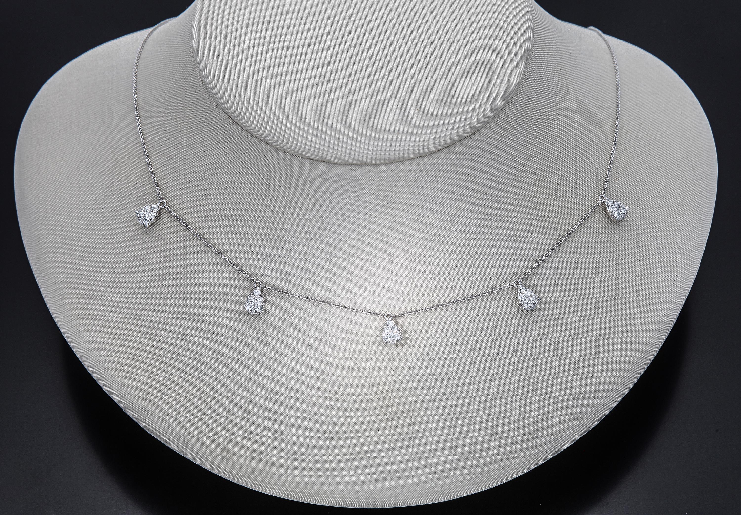 18 Karat White Gold Chain Necklace with Five Drop Pendant with Diamonds For Sale 4