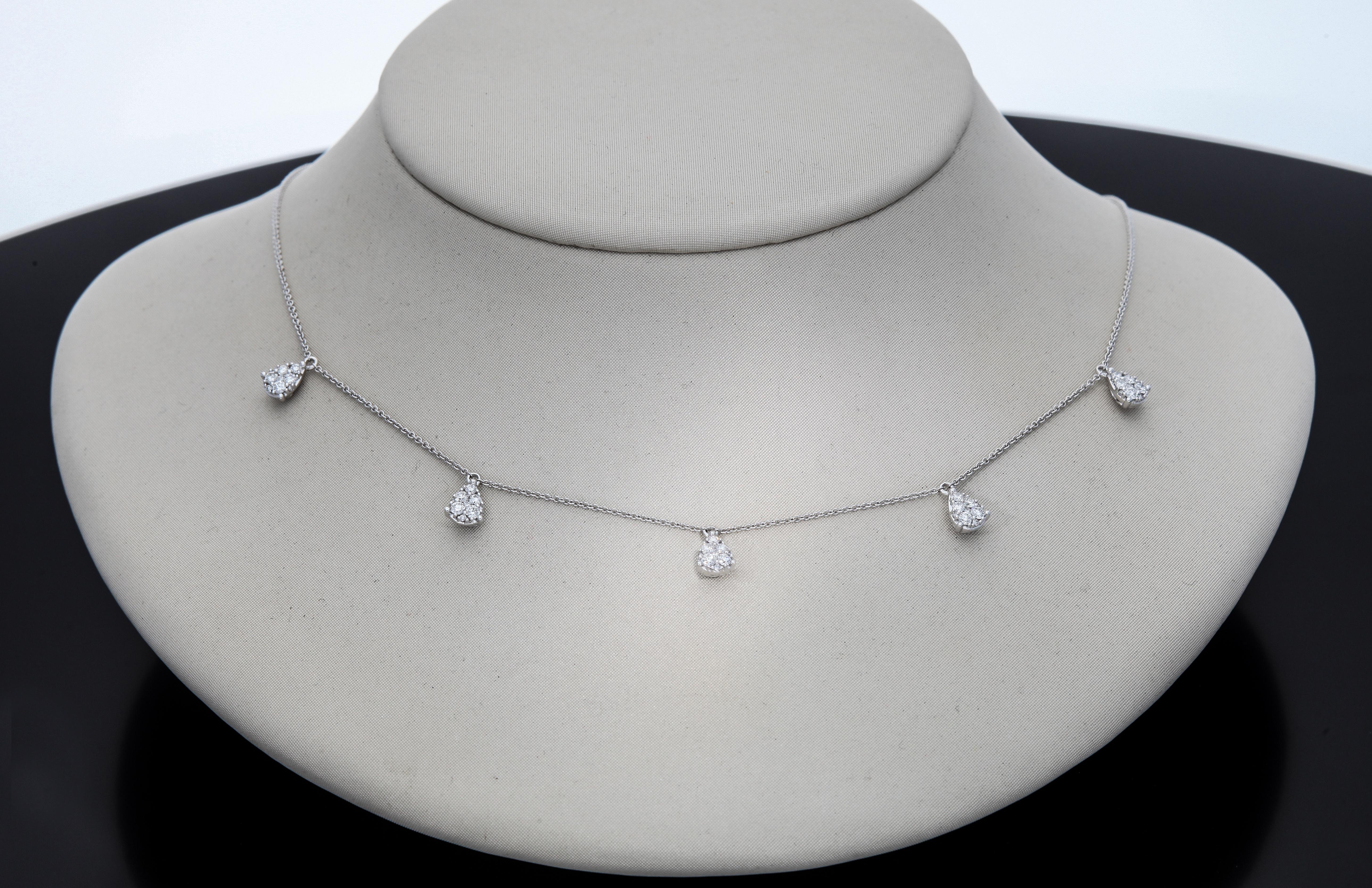 18 Karat White Gold Chain Necklace with Five Drop Pendant with Diamonds For Sale 5