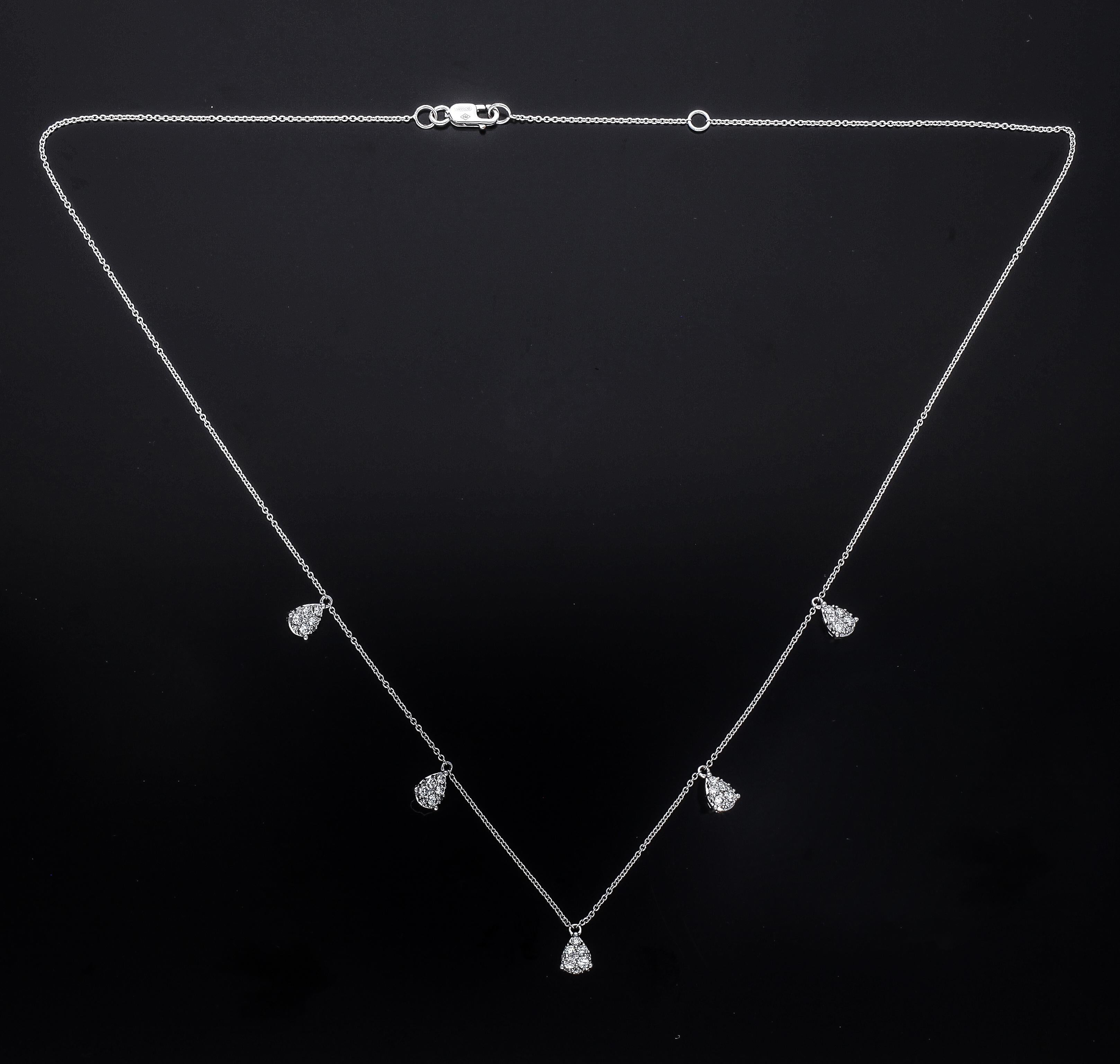 18 Karat White Gold Chain Necklace with Five Drop Pendant with Diamonds For Sale 6
