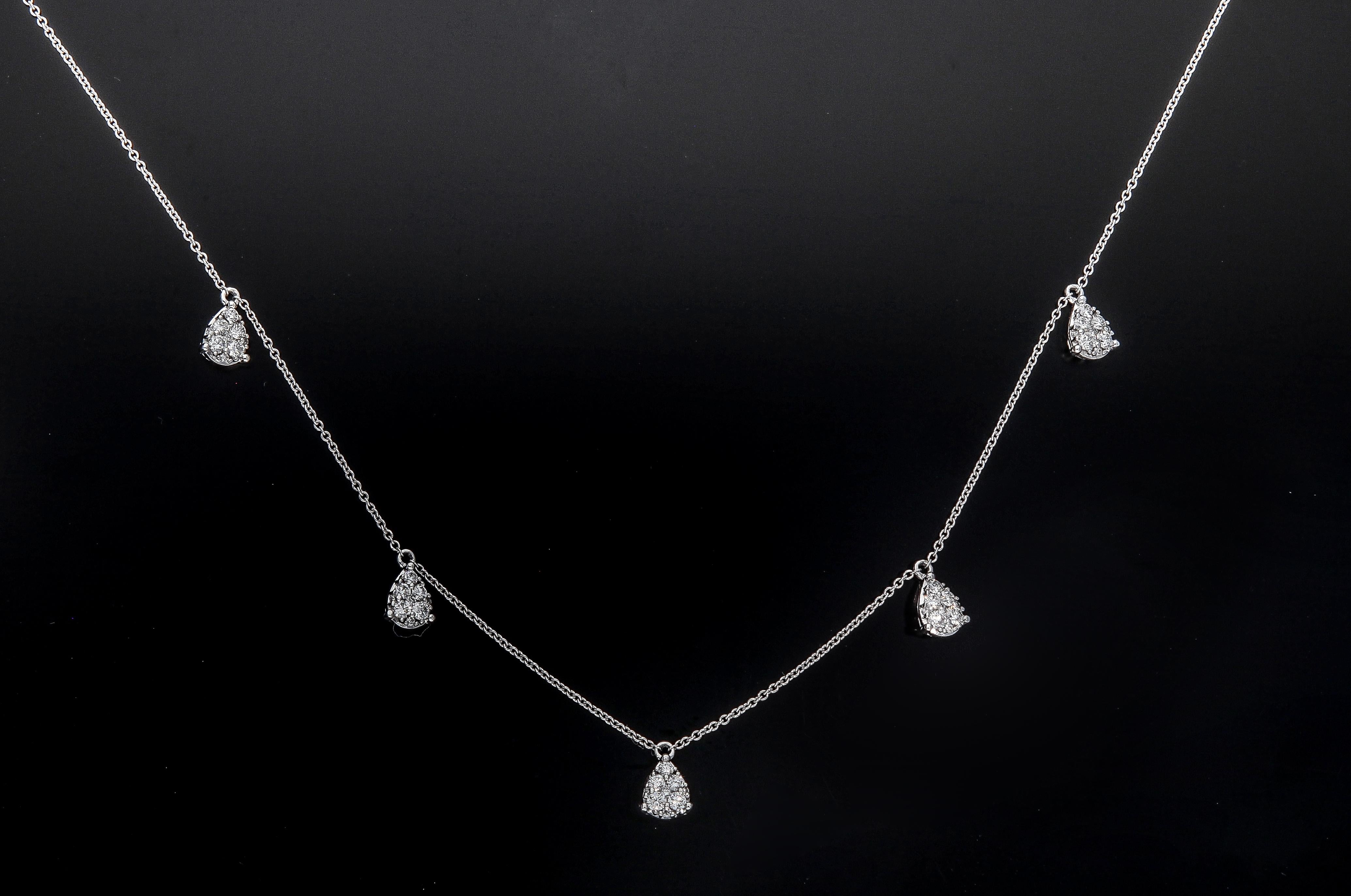 18 Karat White Gold Chain Necklace with Five Drop Pendant with Diamonds For Sale 7