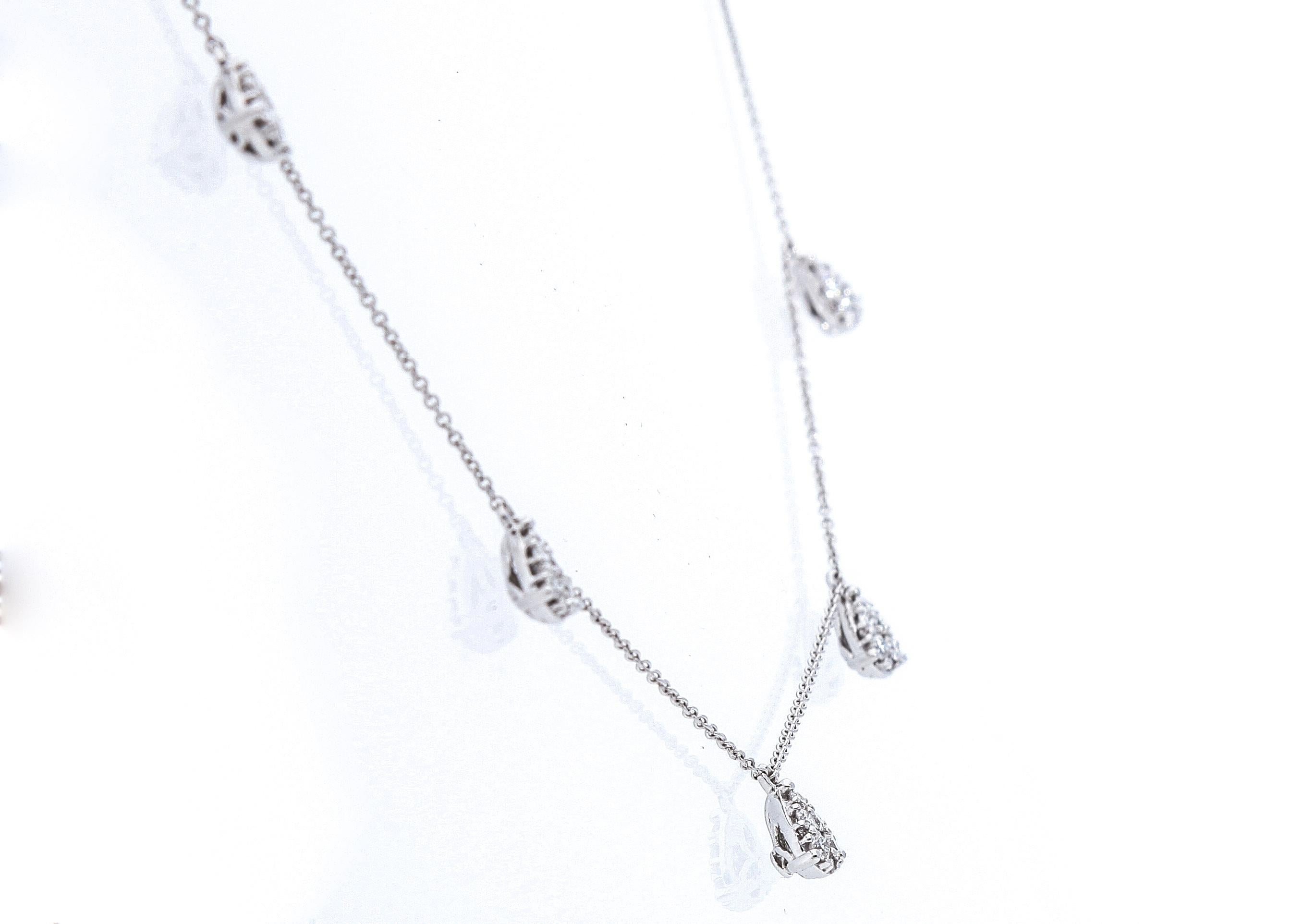 Modern 18 Karat White Gold Chain Necklace with Five Drop Pendant with Diamonds For Sale