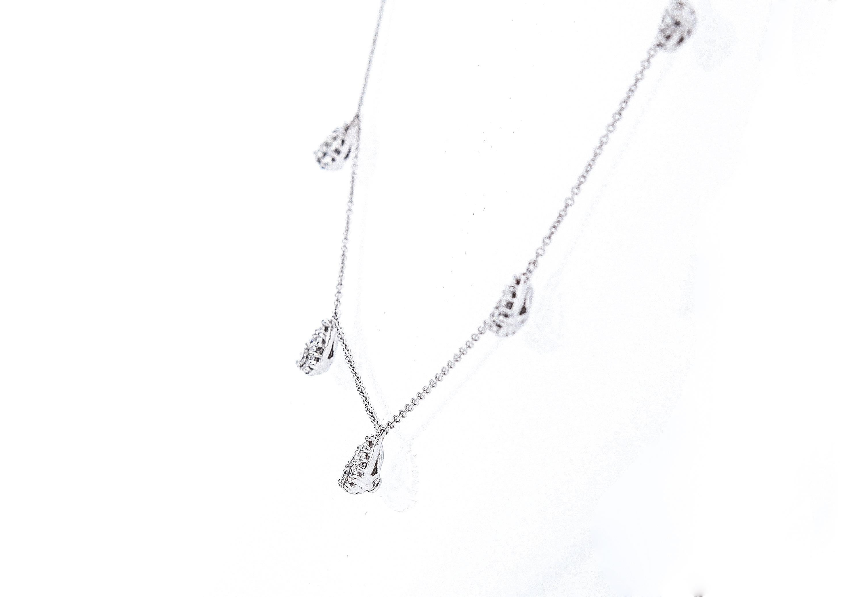 18 Karat White Gold Chain Necklace with Five Drop Pendant with Diamonds For Sale 1