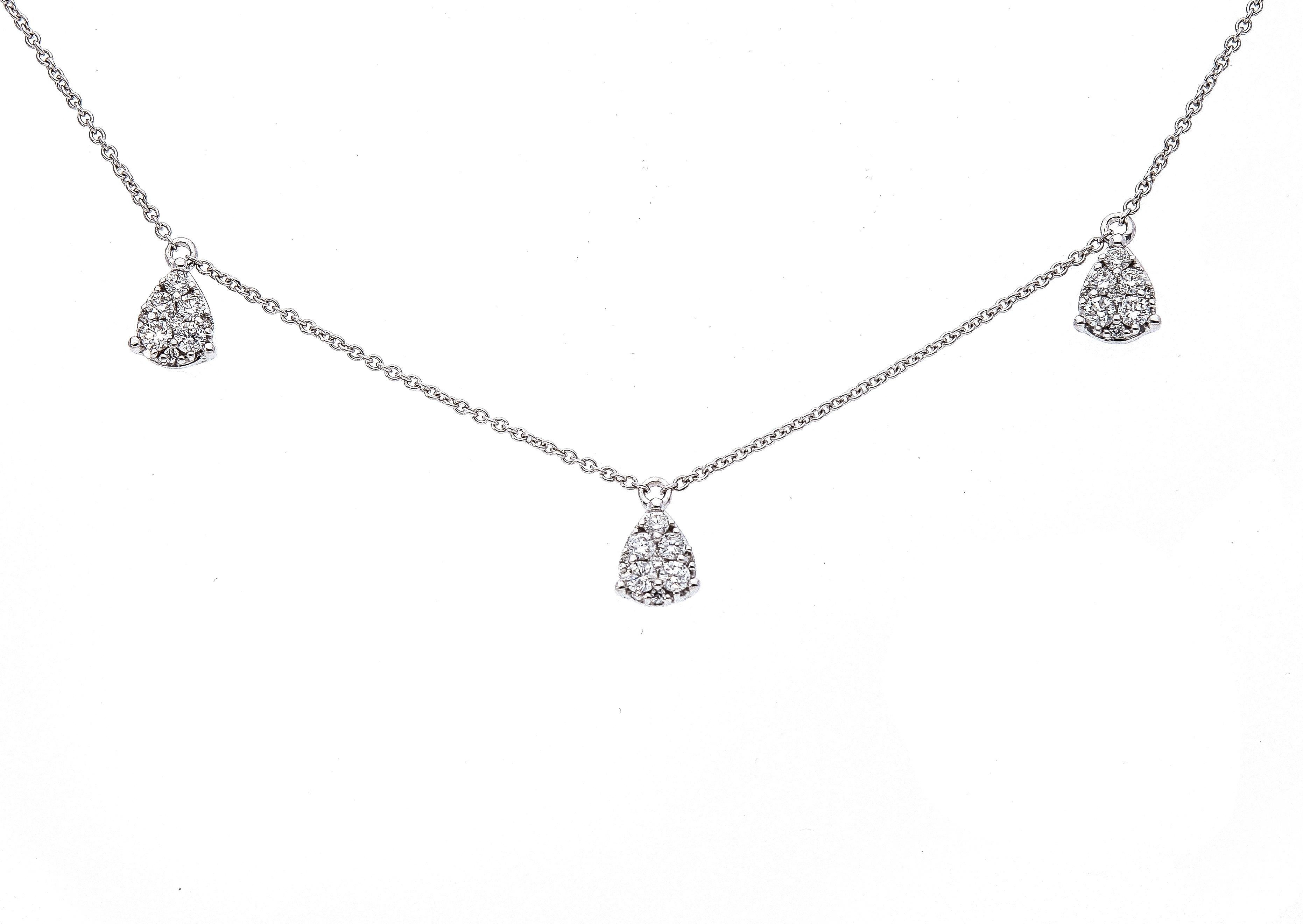 18 Karat White Gold Chain Necklace with Five Drop Pendant with Diamonds For Sale 2