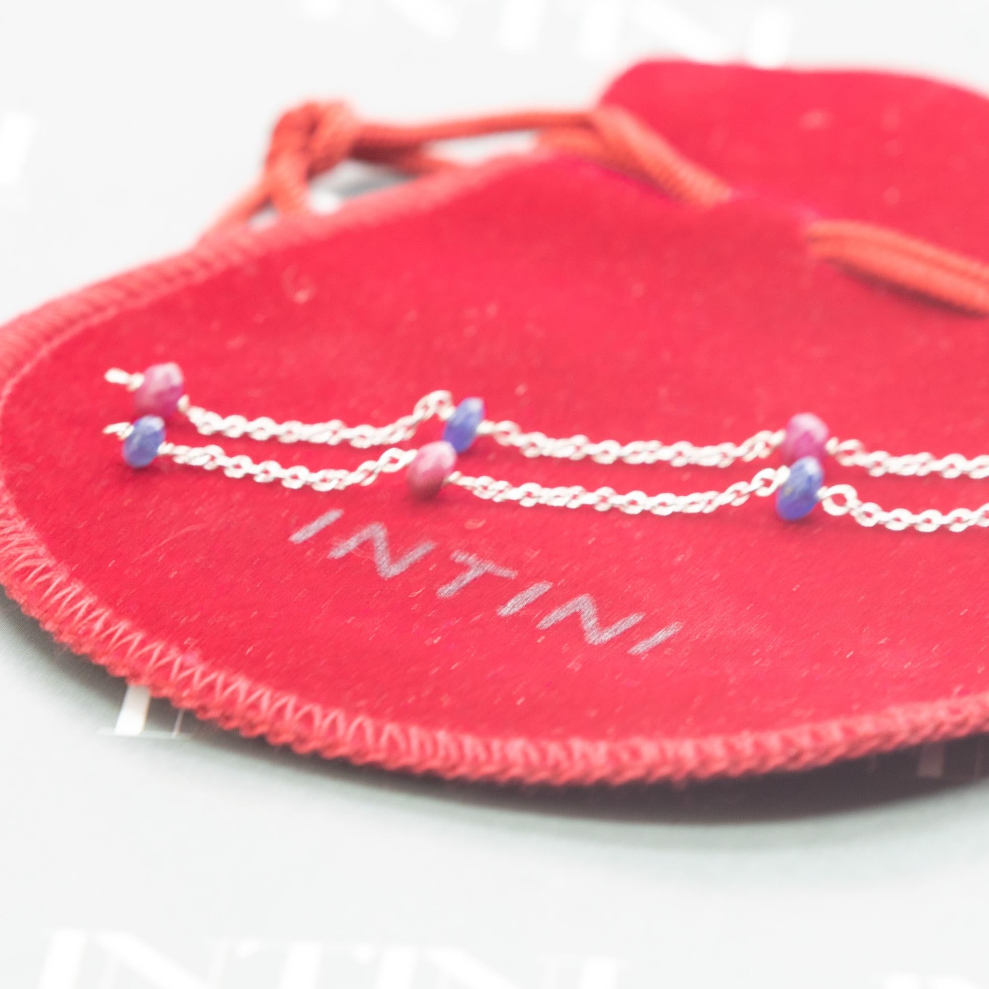 Donna Catena d'oro bianco 18 carati Rondelle di rubino e zaffiro fatte a mano Orecchini lunghi a penzoloni in vendita