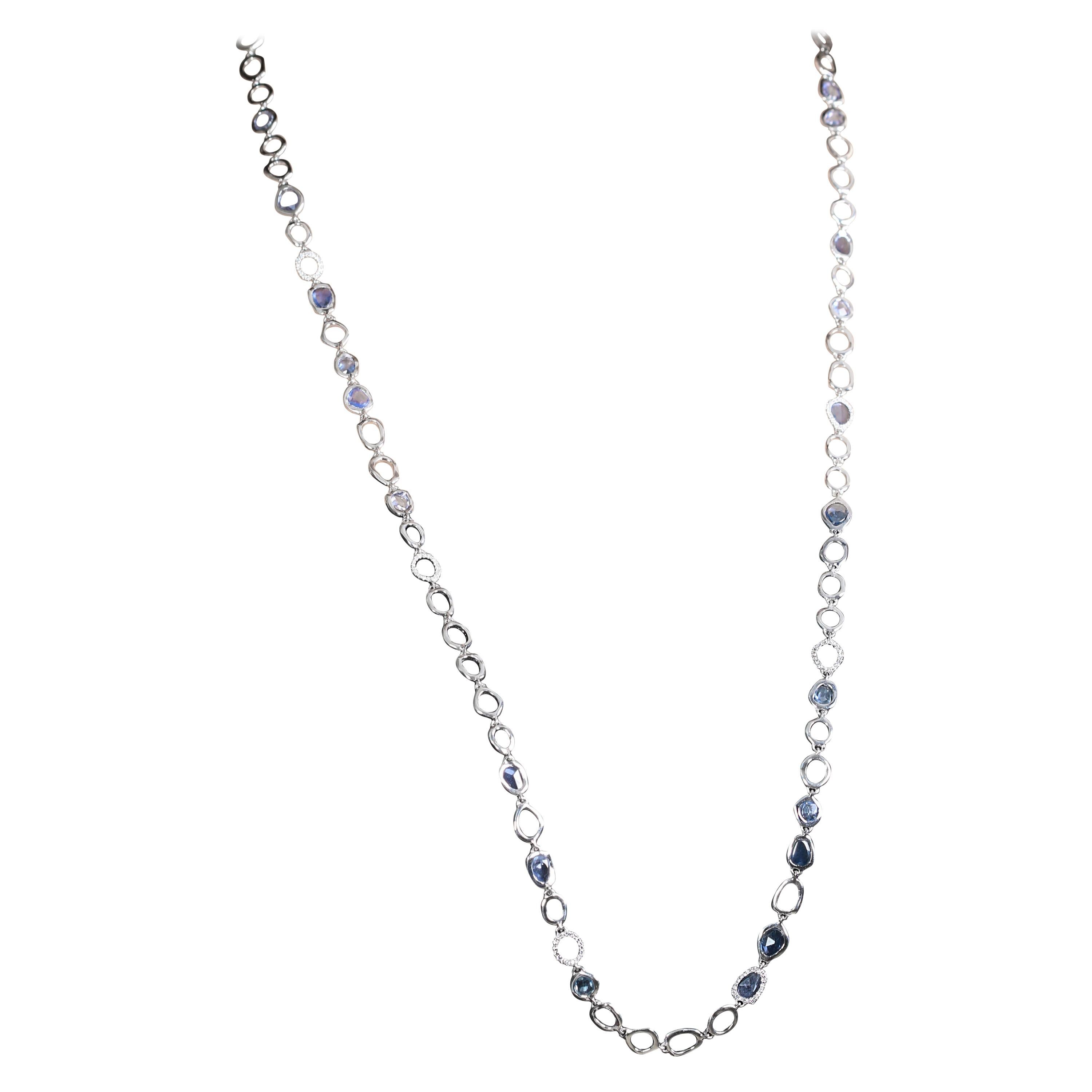 18 Karat White Gold Chain With Blue Sapphires For Sale