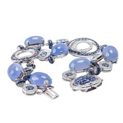 18 Karat White Gold, Chalcedony, and Diamond Bracelet