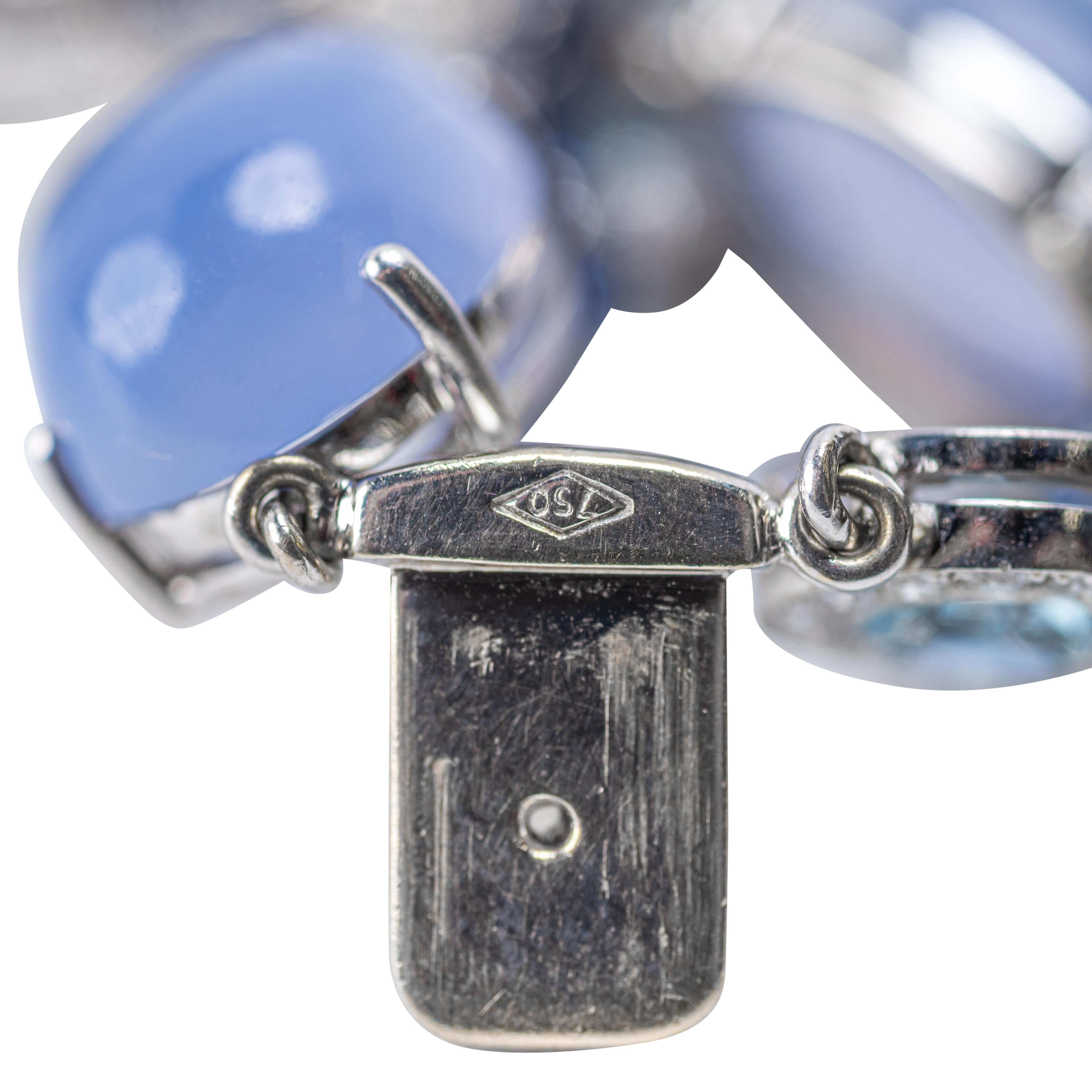 Armband aus 18 Karat Weißgold, Chalcedon und Diamanten für Damen oder Herren im Angebot