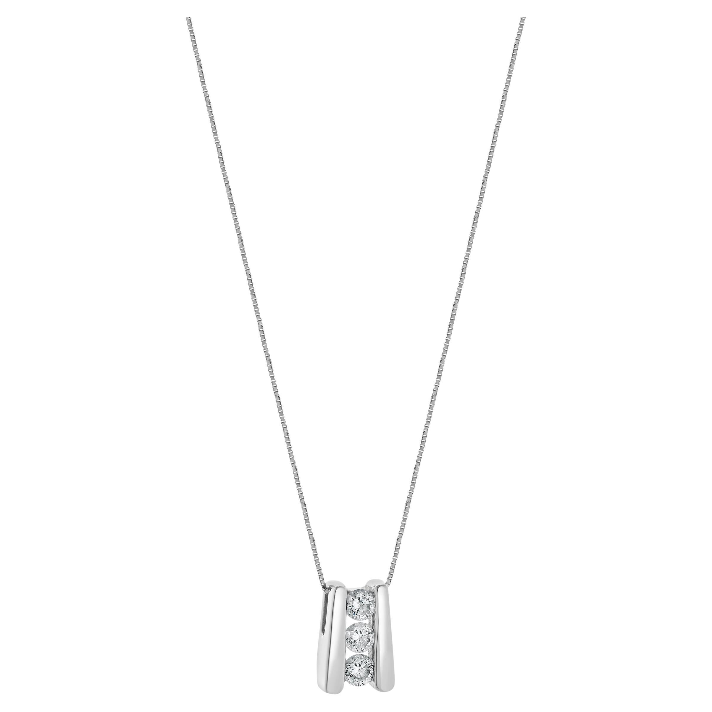 18 Karat White Gold Channel Set Diamond Drop Necklace For Sale
