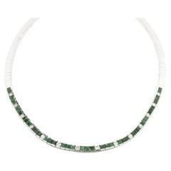 18 Karat White Gold Channel Set Emerald and Diamond Collar Necklace