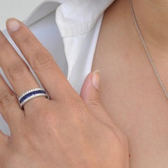 18K White Gold 3 MM Princess Cut Channel Set Blue Sapphire Diamond Band Ring
