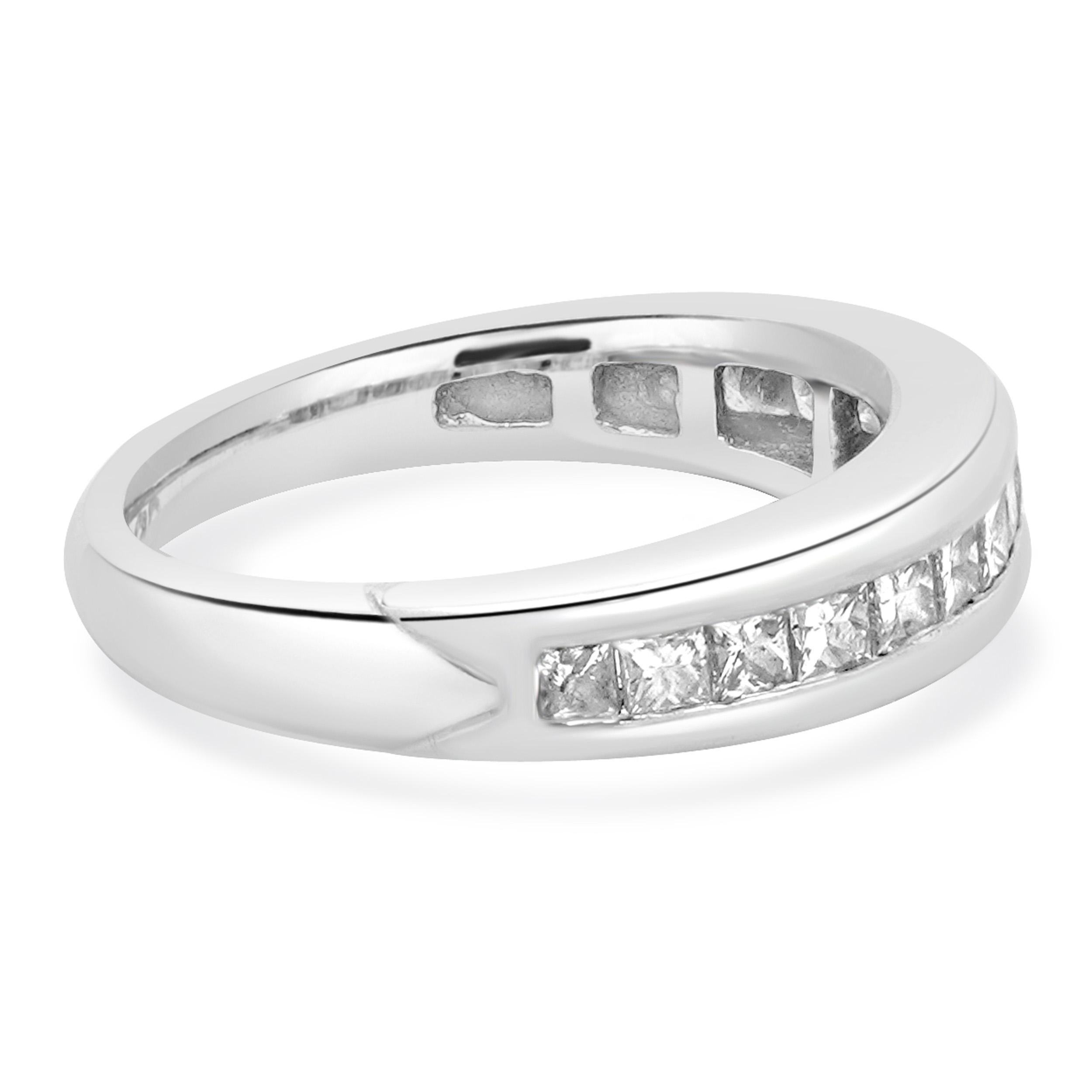 Women's 18 Karat White Gold Channel Set Princess Cut Diamond Band For Sale