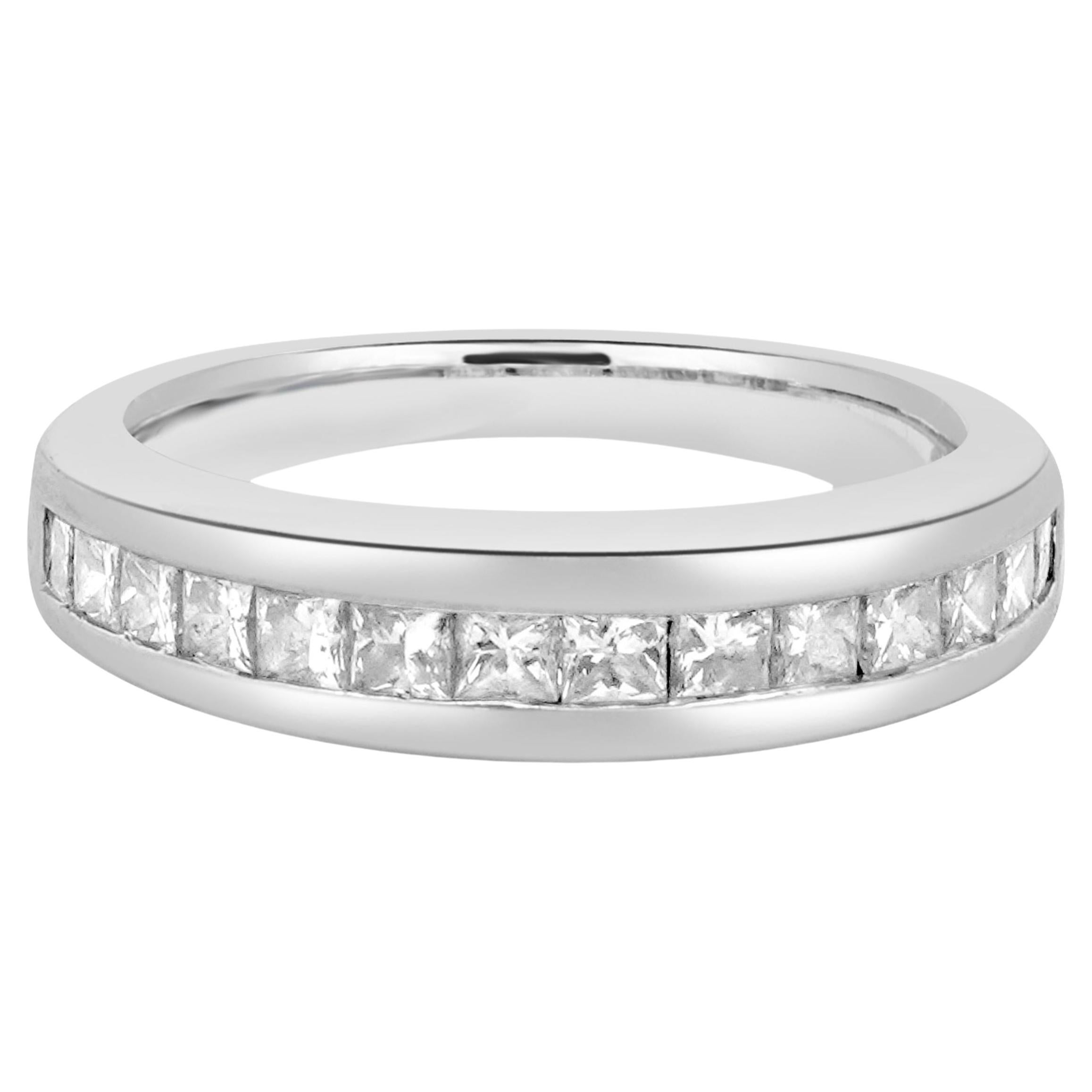 18 Karat White Gold Channel Set Princess Cut Diamond Band For Sale