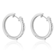 18 Karat White Gold Channel Set Princess Cut Diamond Hoop Earrings